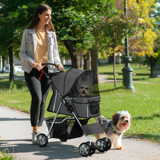 Pet Stroller Carrier Foldable Deluxe Walk Travel Dog Dark Grey