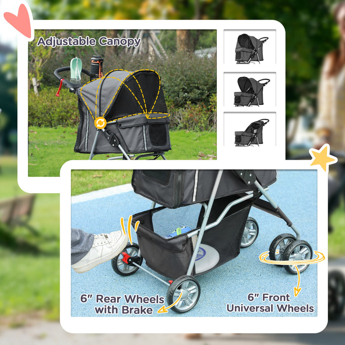 Pet Stroller Carrier Foldable Deluxe Walk Travel Dog Dark Grey