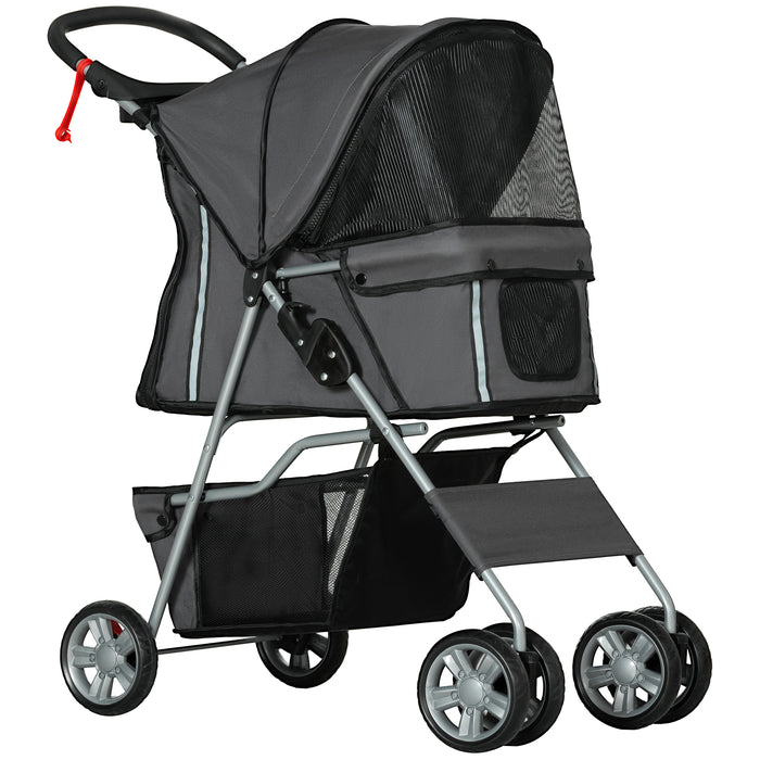 Pet Stroller Carrier Foldable Deluxe Walk Travel Dog Dark Grey