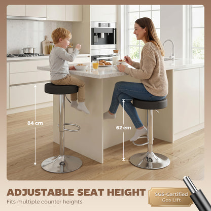 Bar Stools Set of 2, Height Adjustable Breakfast Bar Chairs, Black