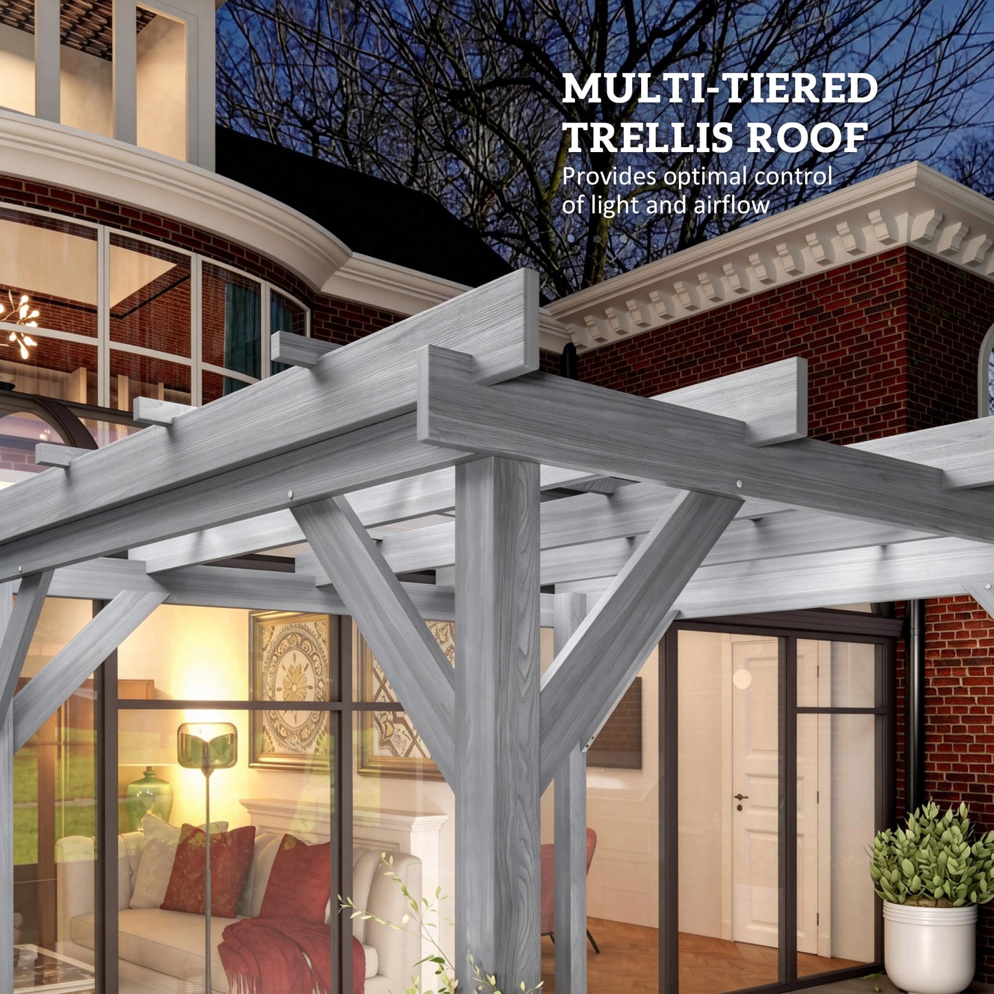 2 x 2m Wooden Pergola Kit, Garden Gazebo Shelter, Grey