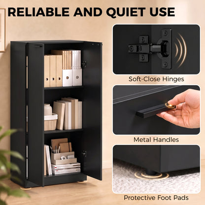 3-Tier Wooden Storage Cabinet Cupboard Tall Soft Close 120 cm Black
