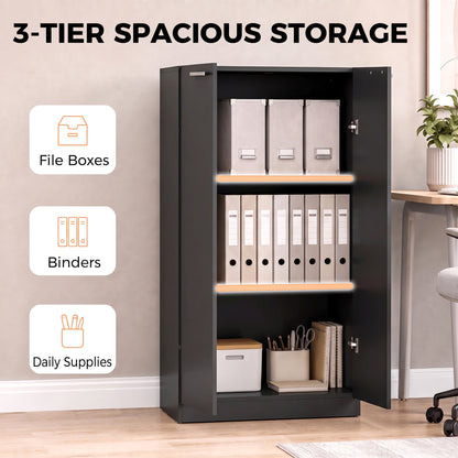 3-Tier Wooden Storage Cabinet Cupboard Tall Soft Close 120 cm Black
