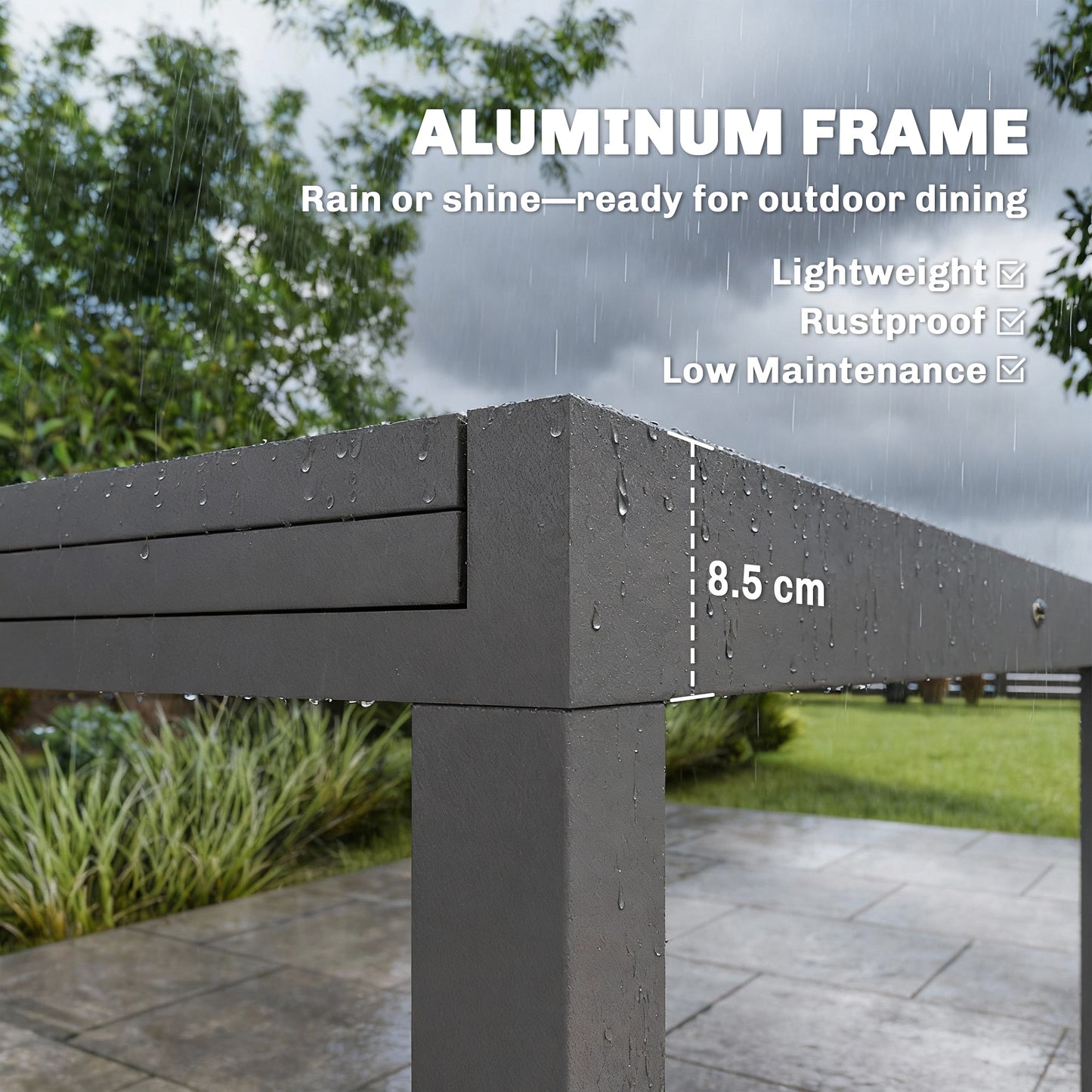 Aluminium Extending Garden Table, Glass Top Dining Table, Grey