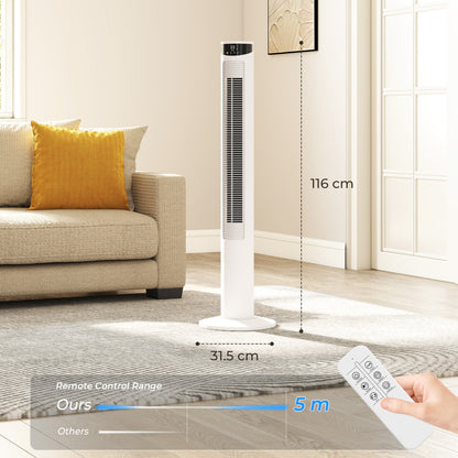 Tower Fan with WiFi Control 116 cm White