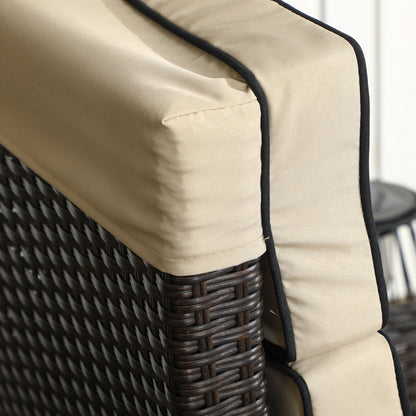 Outdoor Recliner Chair with Adjustable Backrest and Footrest, Cushion, Side Tray, Brown