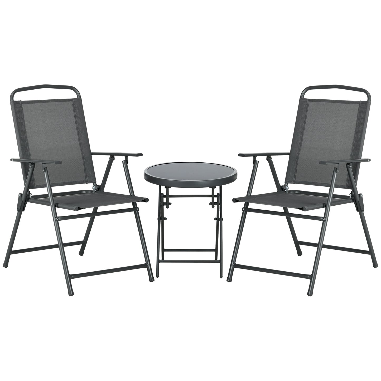 Patio Bistro Set Folding Chairs & Coffee Table for Balcony, Dark Grey