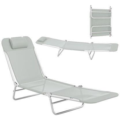 Sun Lounger Foldable Reclining Chair with Headrest Light Grey
