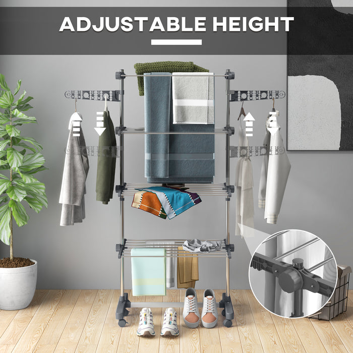 4-Tier Large Clothes Airer Stainless Steel Clothes Drying Rack Grey