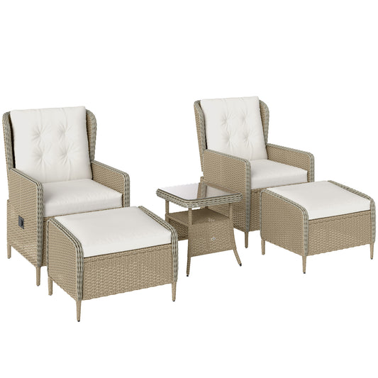 Rattan Garden Furniture Set with Footstools Armchairs Light Grey