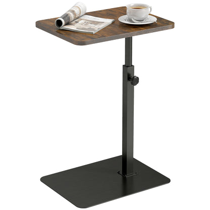 Side Table, C Shaped End Table with Adjustable Height and Metal Base