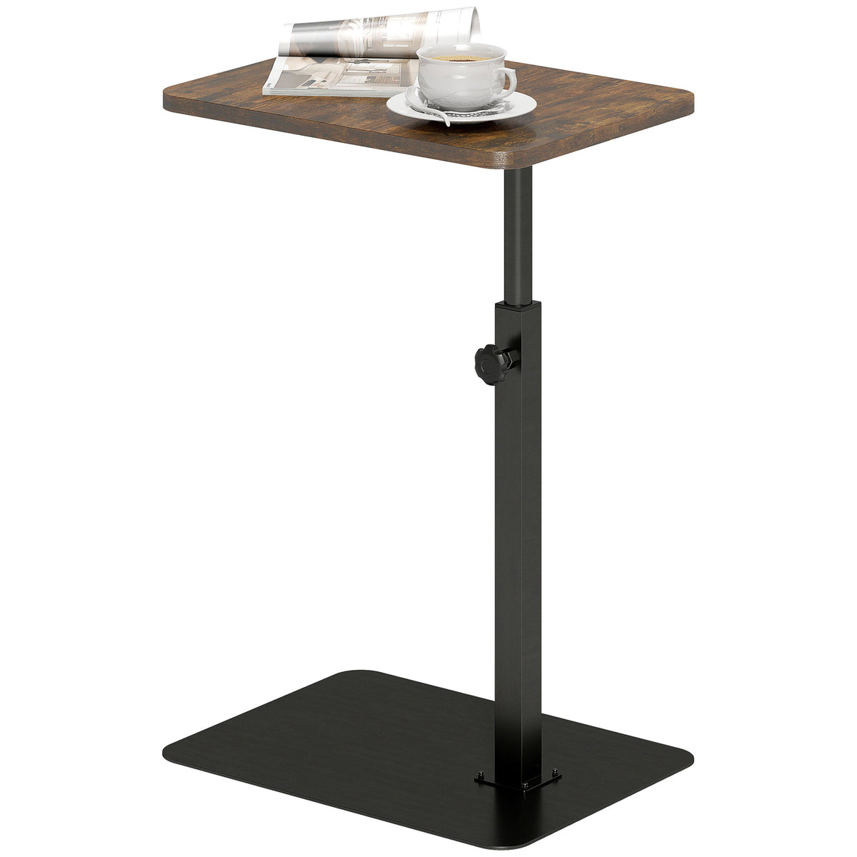 Side Table, C Shaped End Table with Adjustable Height and Metal Base