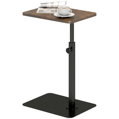 Side Table, C Shaped End Table with Adjustable Height and Metal Base