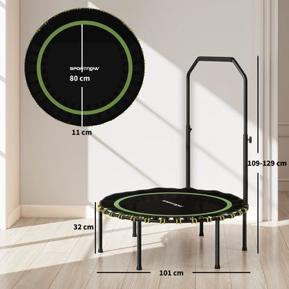 40'' Foldable Fitness Trampoline, Mini Trampoline Bungee Rebounder with 5-Level Adjustable Handle for Adults Indoor Outdoor Exercise, Green