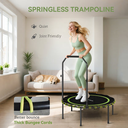 40'' Foldable Fitness Trampoline, Mini Trampoline Bungee Rebounder with 5-Level Adjustable Handle for Adults Indoor Outdoor Exercise, Green