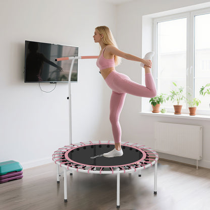 40" Fitness Trampoline, Mini Rebounder Trampoline for Adults with 5-Level Adjustable Handle, Indoor Exercise Bungee Rebounder, Max Load 100KG, Pink