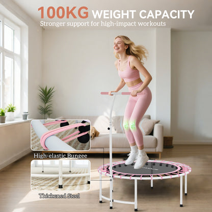 40" Fitness Trampoline, Mini Rebounder Trampoline for Adults with 5-Level Adjustable Handle, Indoor Exercise Bungee Rebounder, Max Load 100KG, Pink