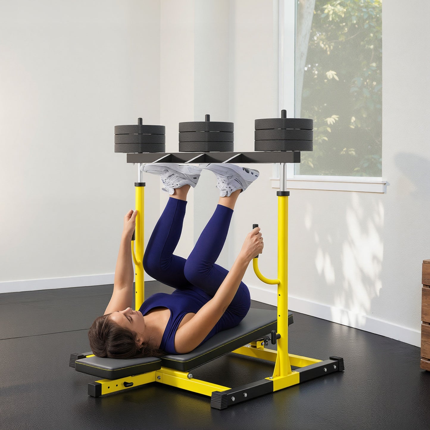 Vertical Leg Press Machine, 300 kg Capacity, Leg Strength Training Machine with Adjustable Leg, Back and Head Positions for Home Gym, 1" Standard Plate Compatible, Yellow