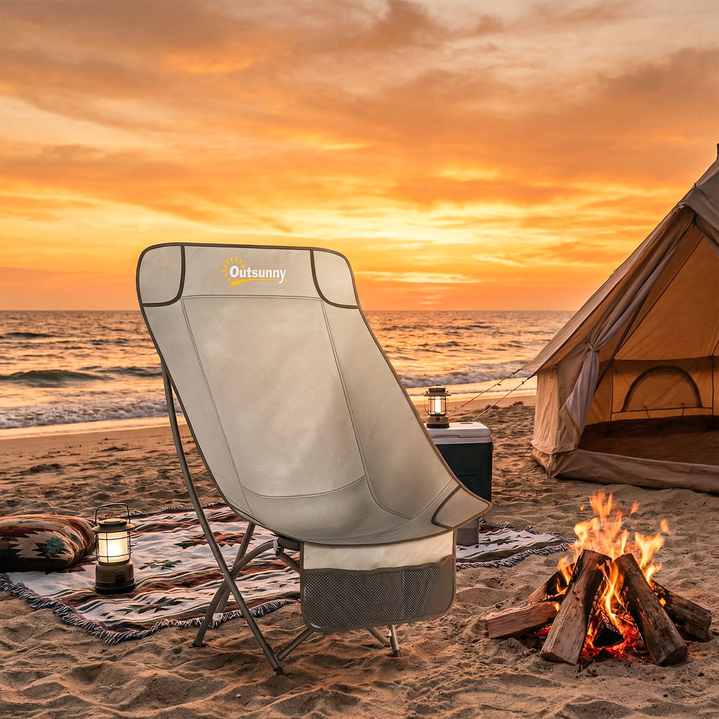 Camping Chair Portable with Side Pocket Light Grey