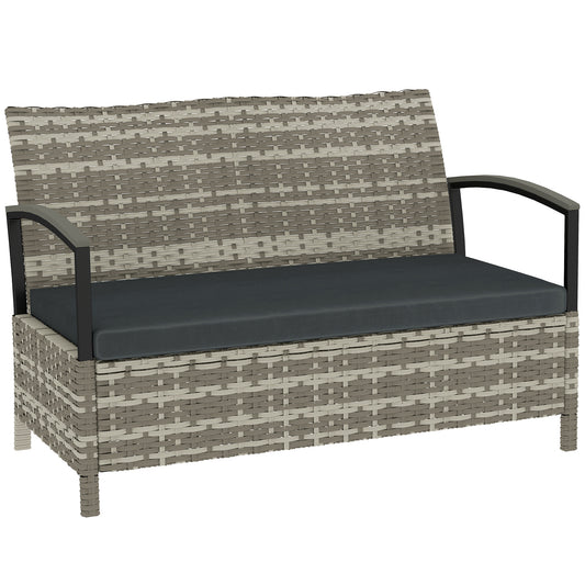 125L Garden Storage Bench, 2 Seater PE Rattan Outdoor Bench - Mixed grey