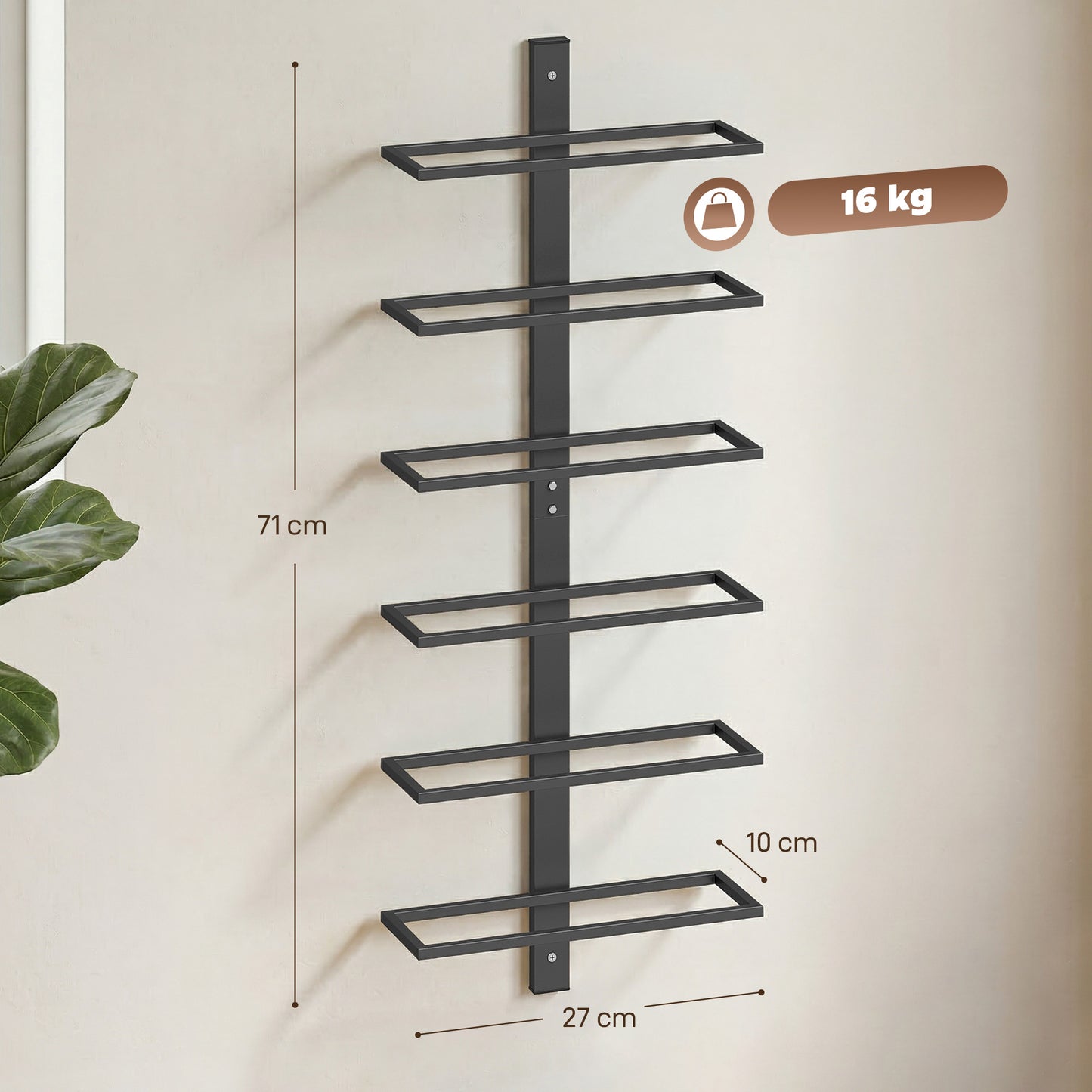 Wall Mount Wine Rack for 6 Wine Bottles, Black