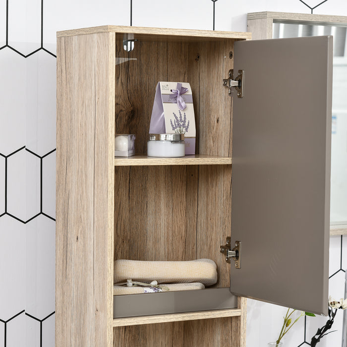 Tall Bathroom Cabinet, Freestanding Bathroom Storage Cabinet with 2 Cupboards 2 Compartments, Anti-Tipping Elevated Base, Grey and Oak Brown