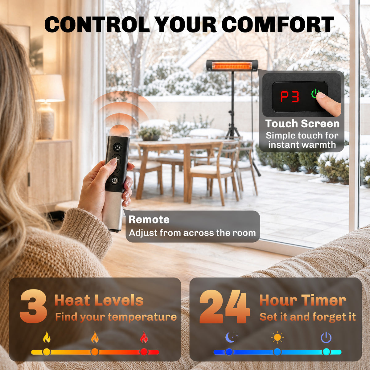 2500 W Electric Infrared Patio Heater, IP65 Garden Heater, Black