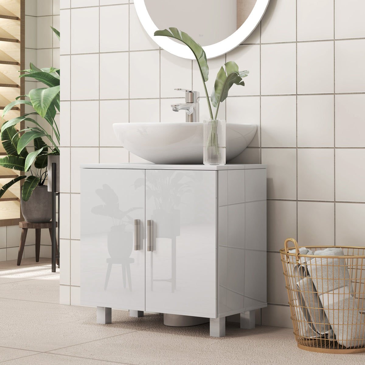 Freestanding Bathroom High Gloss Under Sink Cabinet, White