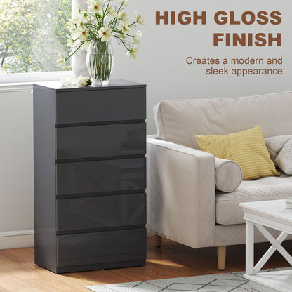 Bedroom Chest of Drawers, 5 Drawers Dresser, Drawer Unit, Grey