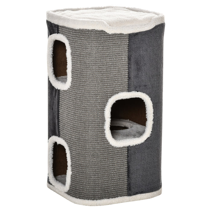 Sisal Cat Barrel with Soft Plush & Lamb Fleece Grey