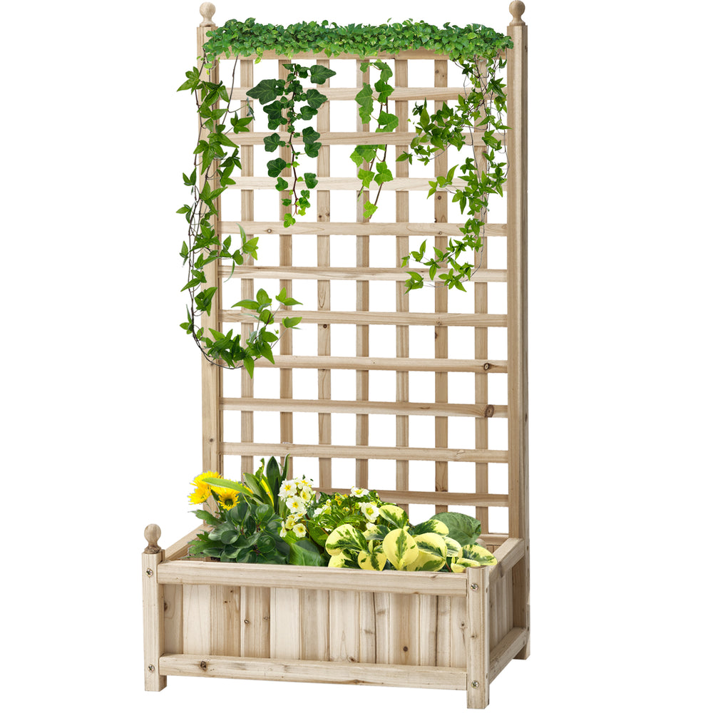 Garden Planters with Trellis for Climbing Vines, Wood Raised Beds for Garden, Flower Pot, Indoor Outdoor, Natural