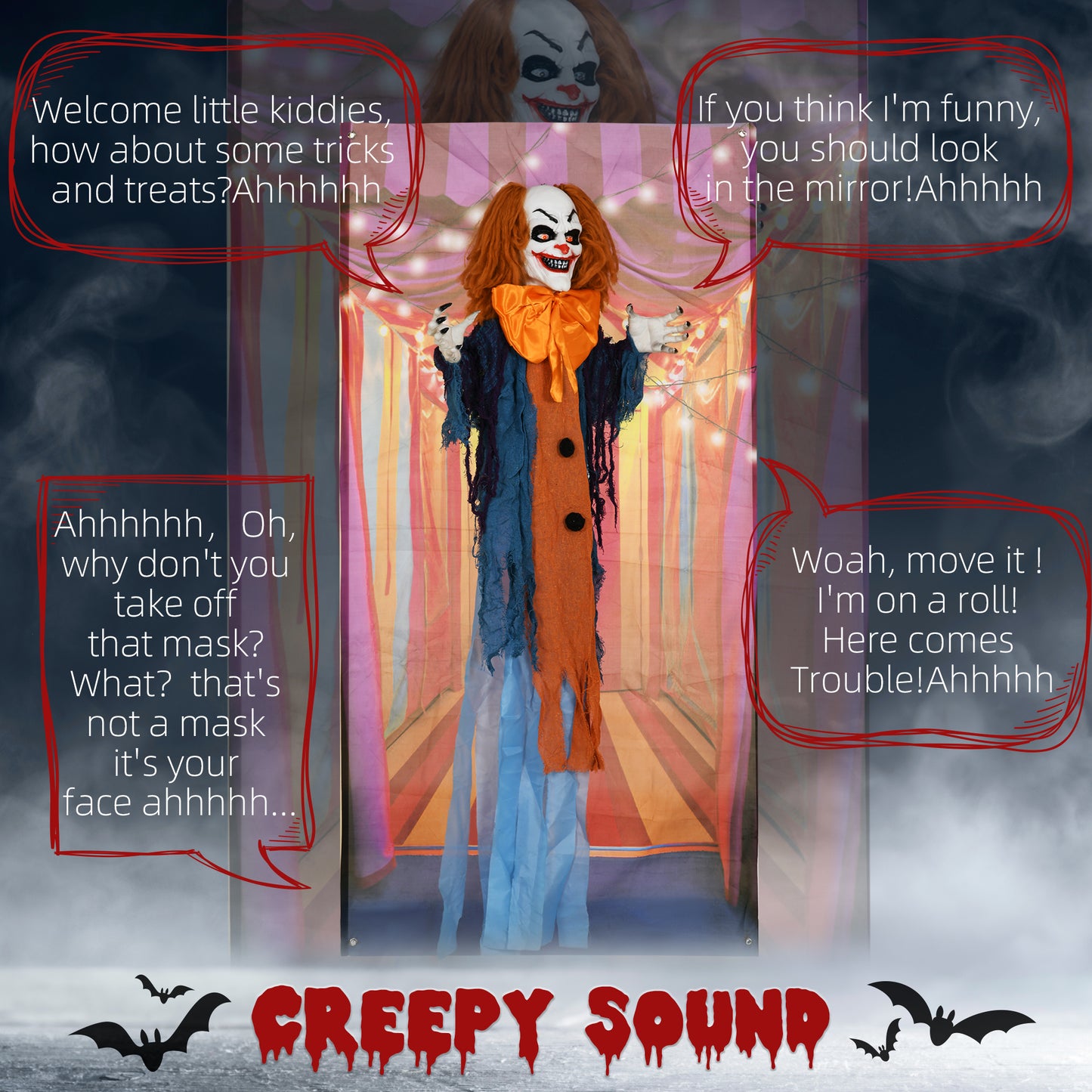 Circus Clown Halloween Decoration, Outdoor Animated Prop for Party