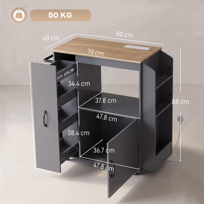 Kitchen Trolley on Wheels, Rolling Kitchen Cart with Power Outlet
