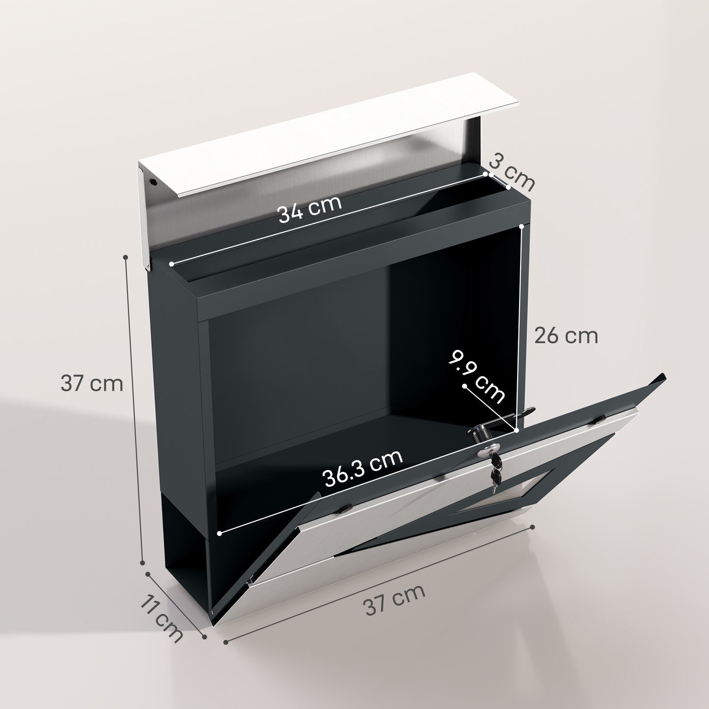 Modern Wall Mounted Post Box, Weatherproof Letterbox with Lock