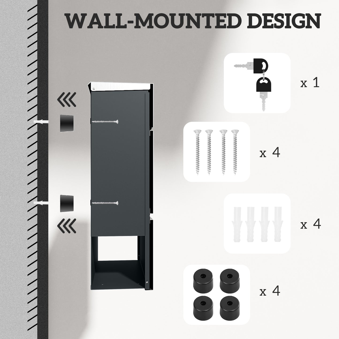 Modern Wall Mounted Post Box, Weatherproof Letterbox with Lock