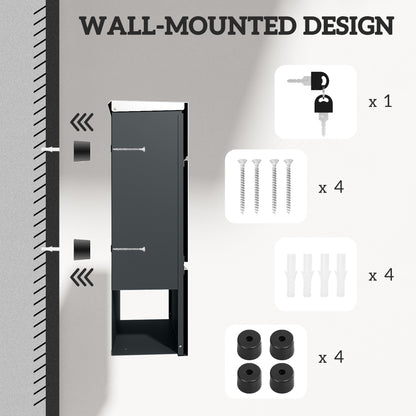 Modern Wall Mounted Post Box, Weatherproof Letterbox with Lock