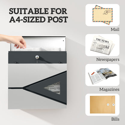 Modern Wall Mounted Post Box, Weatherproof Letterbox with Lock