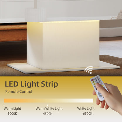 Extendable Coffee Table, Living Room Table with LED Lights, White