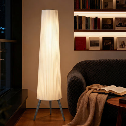 Dimmable Tripod Floor Lamp with Foot Switch, Nordic Standing Lamp with Fabric Shade for Living Room, Bedroom, Office, 153cm, White and Grey