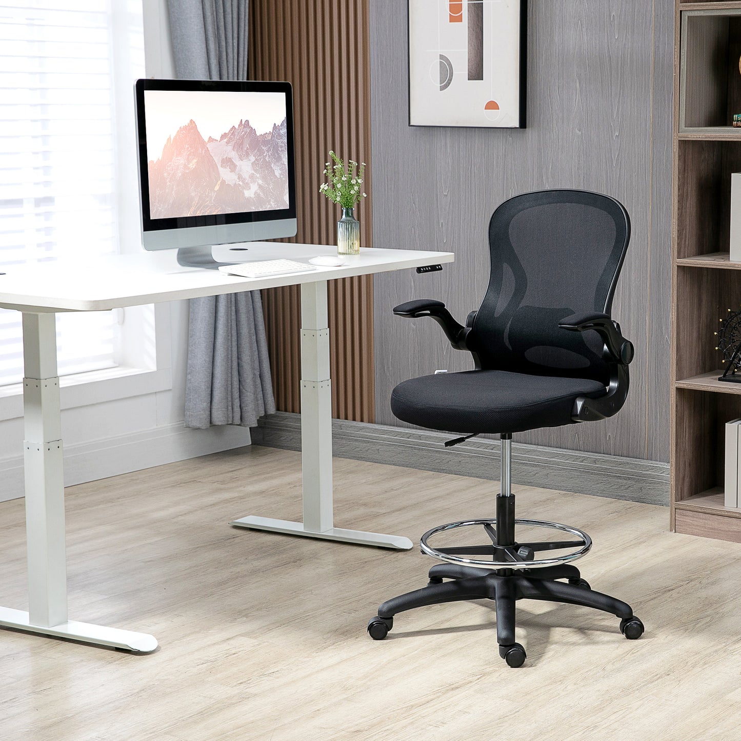 Vinsetto Draughtsman Chair Mesh Chair w/ Adjustable Footrest Ring, Black