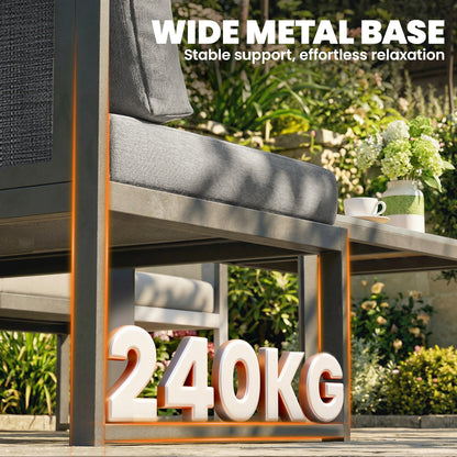 6 Seater Metal Garden Furniture Corner Sofa Set, Dark Grey