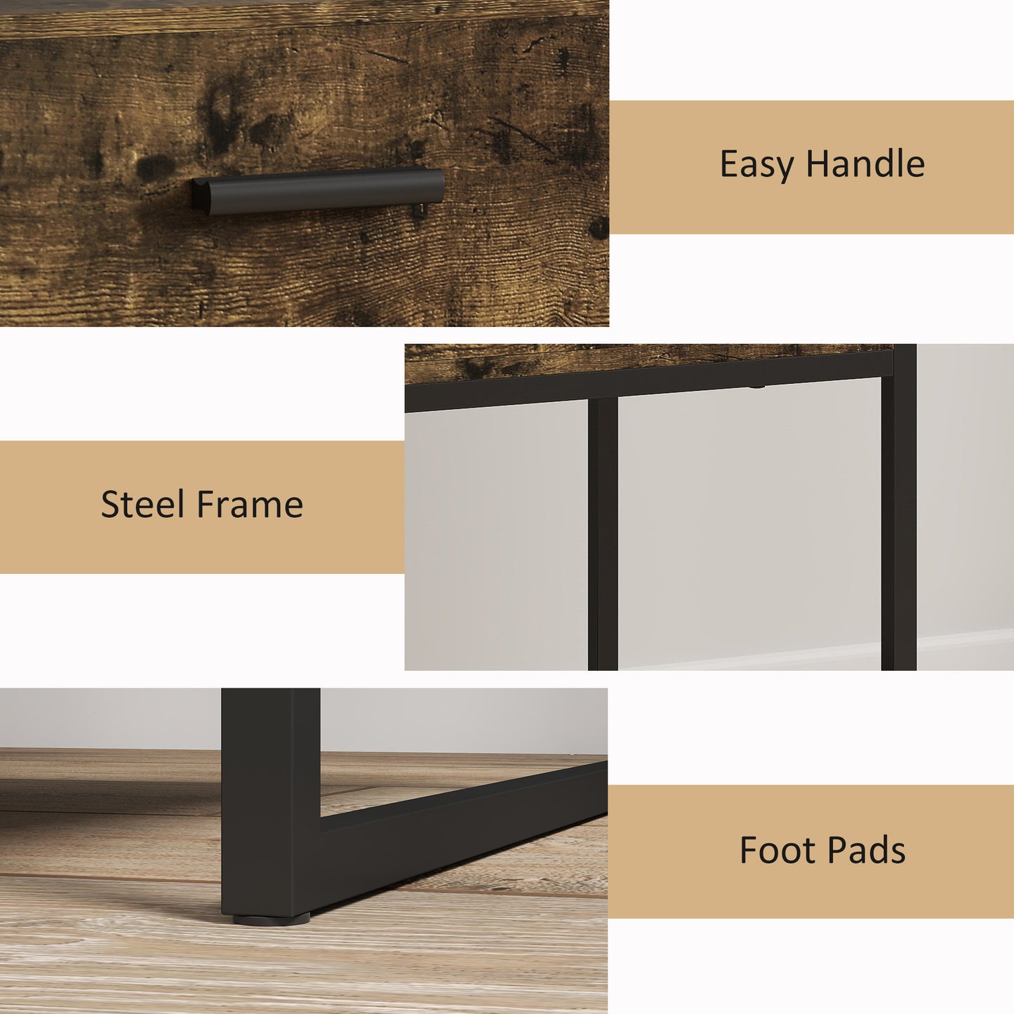 Modern Bedside Table, Nightstand with Drawer Shelf Rustic Brown