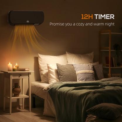 Wall Mounted Electric Heater with Timer Overheat Protection Black