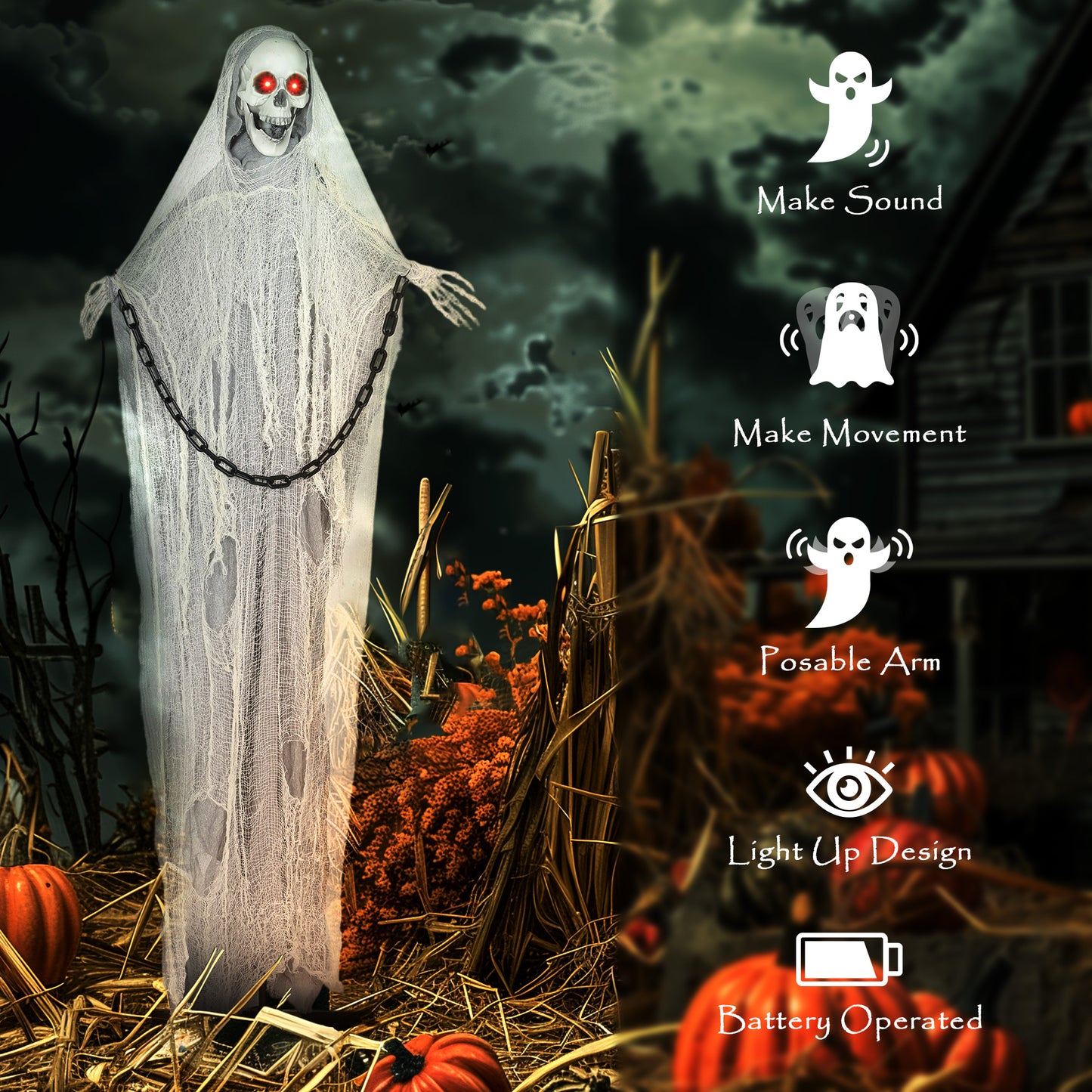 183 cm Life Size Scary Halloween Decorations, Battery Operated