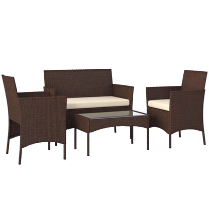 4 Piece Rattan Garden Furniture Sofa Set with Cushions, Brown