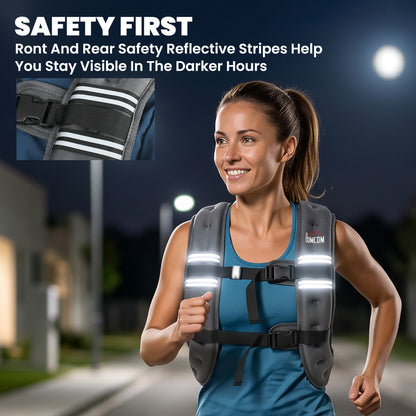 8KG Weighted Vest, Running Weight Vest with Adjustable Straps, Convenient Pocket and Reflective Strips, for Men and Women Cardio Exercise Strength Training Workout