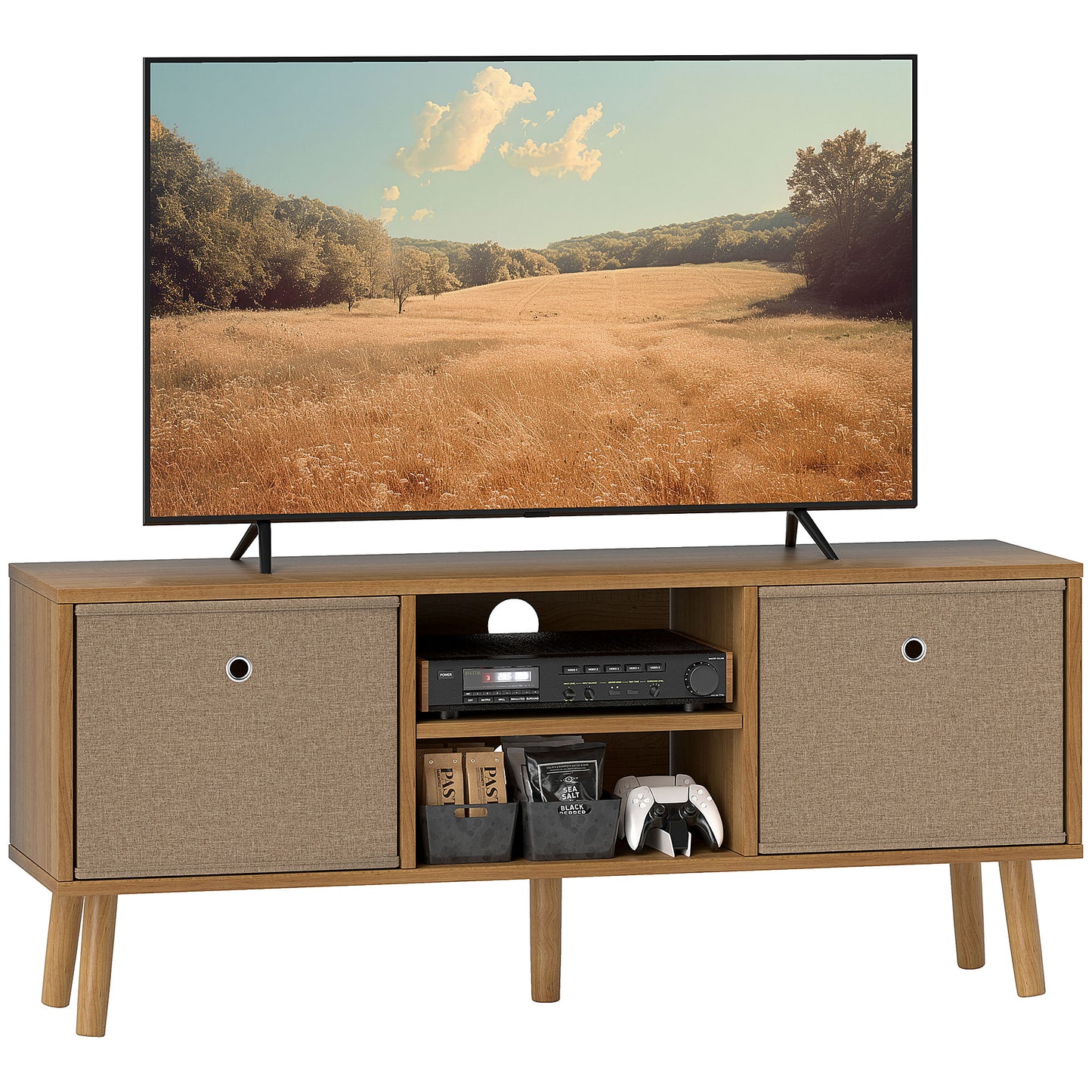 Modern TV Cabinet Stand w/ Shelves & Drawers, Bedroom Brown