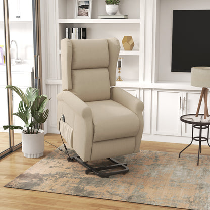 Power Lift Recliner Armchair, Electric Lift Chair for Elderly, Fabric Riser and Reclining Chair Beige