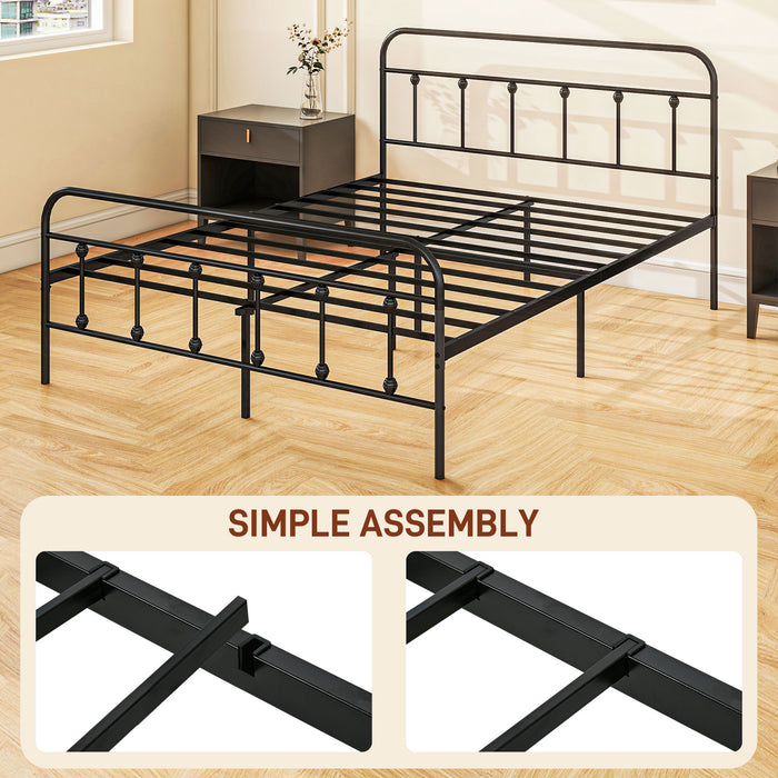 4ft Metal Double Platform Bed Frame w/ Underbed Storage Headboard Black