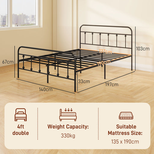 4ft Metal Double Platform Bed Frame w/ Underbed Storage Headboard Black